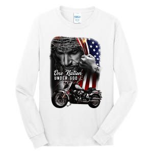 Biker Christian Motorcycles Lover One Nation Under God Tall Long Sleeve T-Shirt