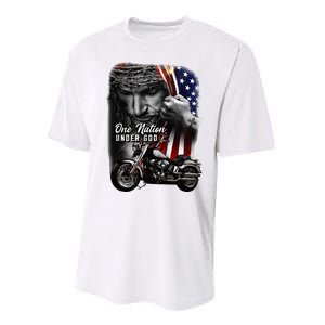 Biker Christian Motorcycles Lover One Nation Under God Performance Sprint T-Shirt