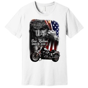 Biker Christian Motorcycles Lover One Nation Under God Premium T-Shirt