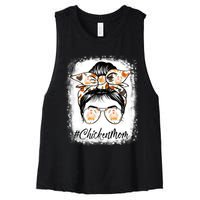 Bleached Chicken Mom Messy Bun Farmer Chicken Mother's Day Women's Racerback Cropped Tank