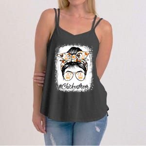 Bleached Chicken Mom Messy Bun Farmer Chicken Mother's Day Women's Strappy Tank