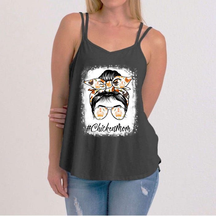 Bleached Chicken Mom Messy Bun Farmer Chicken Mother's Day Women's Strappy Tank