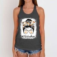 Bleached Chicken Mom Messy Bun Farmer Chicken Mother's Day Women's Knotted Racerback Tank