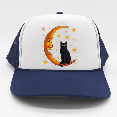 Black Cat Moon Kitten Lover Funny Crescent Pet Owner Trucker Hat