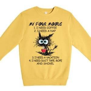 Black Cat My Four Moods I Need Coffee I Need A Nap Coffee Premium Crewneck Sweatshirt