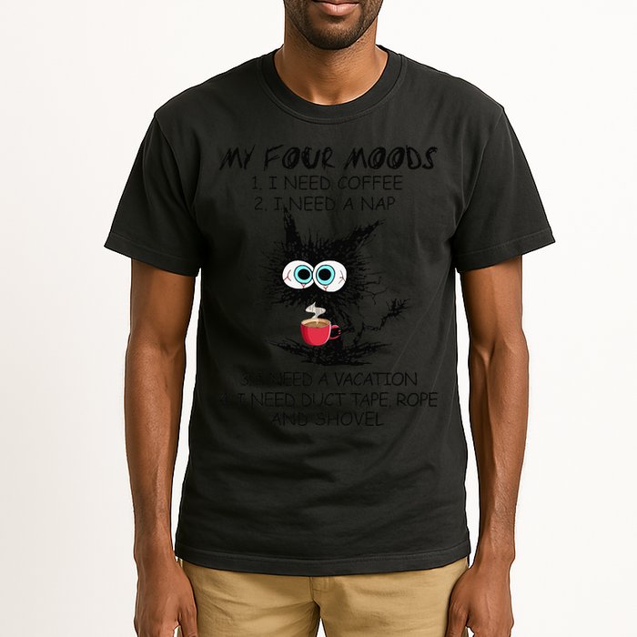 Black Cat My Four Moods I Need Coffee I Need A Nap Coffee Tall T-Shirt