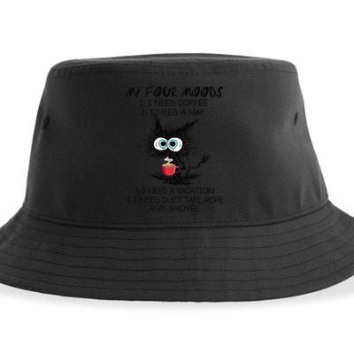 Black Cat My Four Moods I Need Coffee I Need A Nap Coffee Sustainable Bucket Hat