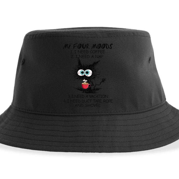 Black Cat My Four Moods I Need Coffee I Need A Nap Coffee Sustainable Bucket Hat