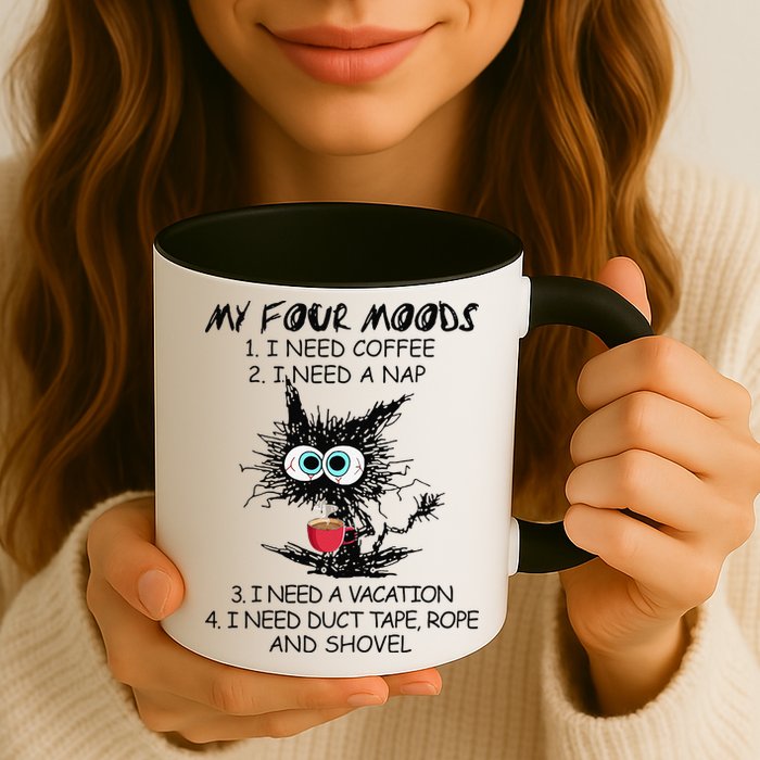 Black Cat My Four Moods I Need Coffee I Need A Nap Coffee Mug