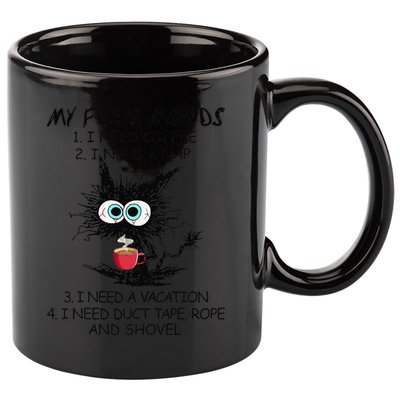 Black Cat My Four Moods I Need Coffee I Need A Nap Coffee 11oz C Handle Ceramic Mug