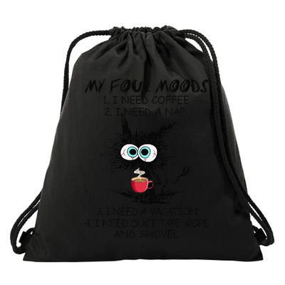 Black Cat My Four Moods I Need Coffee I Need A Nap Coffee Drawstring Bag