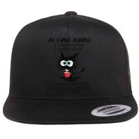 Black Cat My Four Moods I Need Coffee I Need A Nap Coffee Flat Bill Trucker Hat