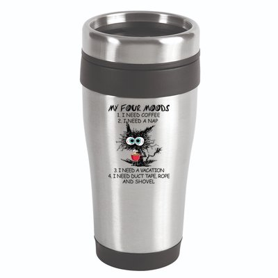 Black Cat My Four Moods I Need Coffee I Need A Nap Coffee 16oz Travel Tumbler