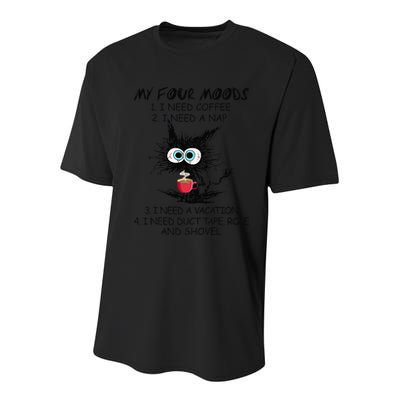 Black Cat My Four Moods I Need Coffee I Need A Nap Coffee Youth Performance Sprint T-Shirt