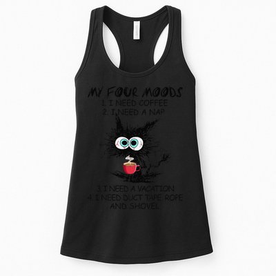 Black Cat My Four Moods I Need Coffee I Need A Nap Coffee Womens Tank Top