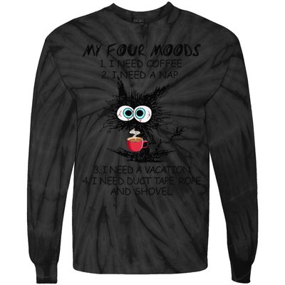 Black Cat My Four Moods I Need Coffee I Need A Nap Coffee Tie-Dye Long Sleeve Shirt