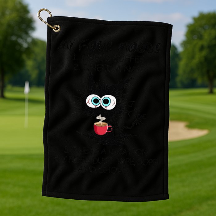 Black Cat My Four Moods I Need Coffee I Need A Nap Coffee Golf Towel