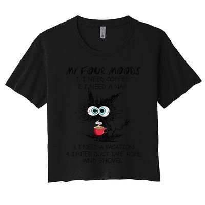 Black Cat My Four Moods I Need Coffee I Need A Nap Coffee Crop Top
