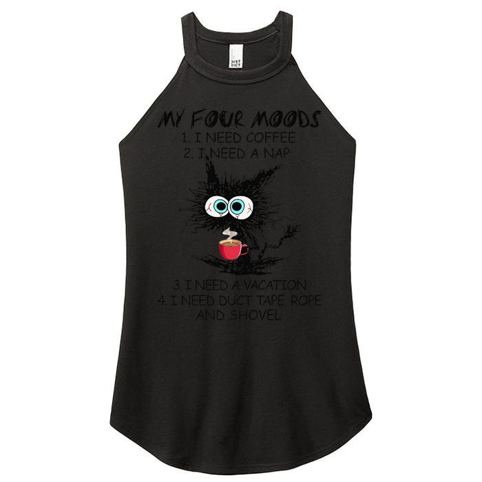 Black Cat My Four Moods I Need Coffee I Need A Nap Coffee Women's Perfect Tri Rocker Tank