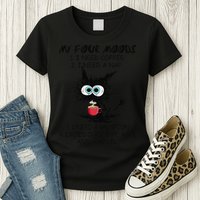 Black Cat My Four Moods I Need Coffee I Need A Nap Coffee Womens T-Shirt
