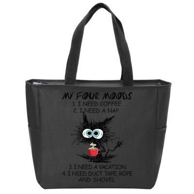 Black Cat My Four Moods I Need Coffee I Need A Nap Coffee Zip Tote Bag
