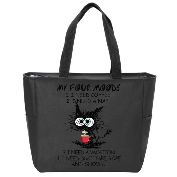 Black Cat My Four Moods I Need Coffee I Need A Nap Coffee Zip Tote Bag