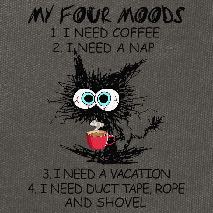 Black Cat My Four Moods I Need Coffee I Need A Nap Coffee Cotton Canvas Backpack