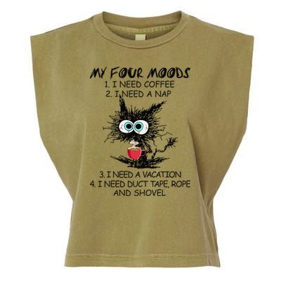 Black Cat My Four Moods I Need Coffee I Need A Nap Coffee Garment-Dyed Women's Muscle Tee
