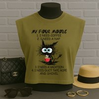 Black Cat My Four Moods I Need Coffee I Need A Nap Coffee Garment-Dyed Women's Muscle Tee