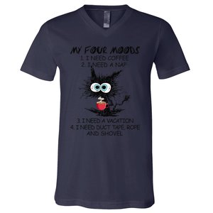 Black Cat My Four Moods I Need Coffee I Need A Nap Coffee V-Neck T-Shirt