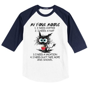 Black Cat My Four Moods I Need Coffee I Need A Nap Coffee Baseball Sleeve Shirt