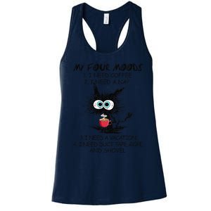 Black Cat My Four Moods I Need Coffee I Need A Nap Coffee Women's Racerback Tank