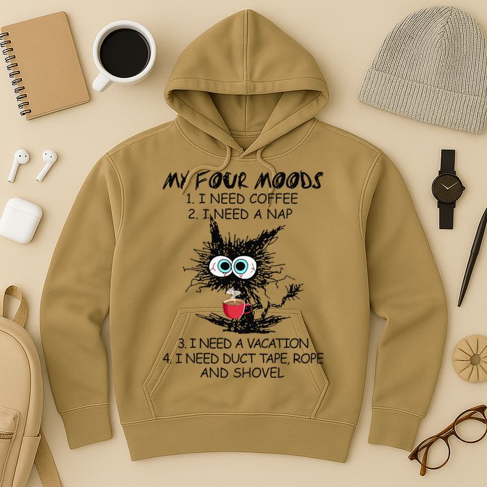 Black Cat My Four Moods I Need Coffee I Need A Nap Coffee Hoodie
