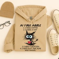 Black Cat My Four Moods I Need Coffee I Need A Nap Coffee Hoodie