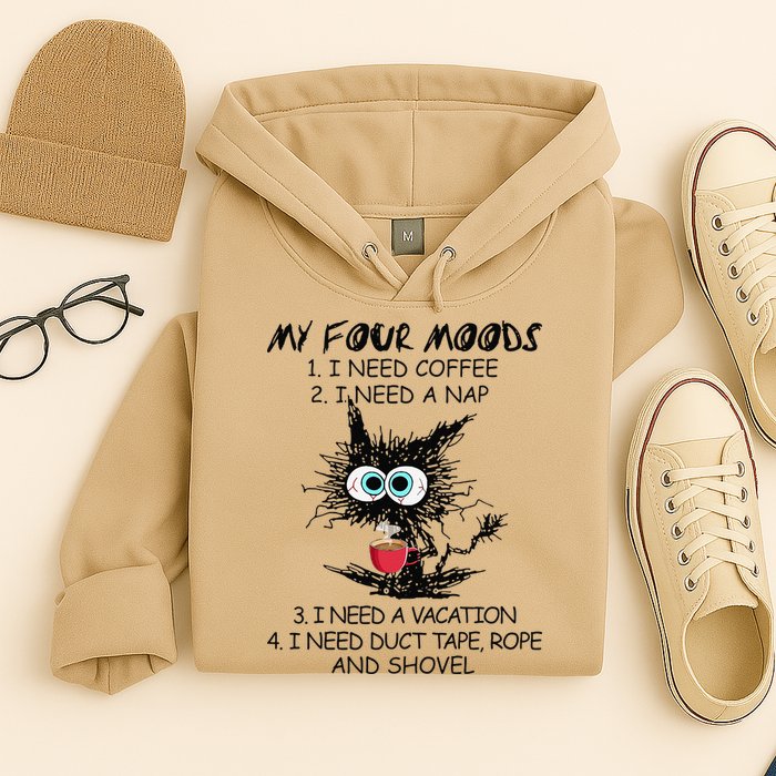 Black Cat My Four Moods I Need Coffee I Need A Nap Coffee Hoodie