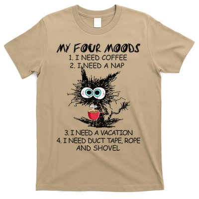 Black Cat My Four Moods I Need Coffee I Need A Nap Coffee T-Shirt