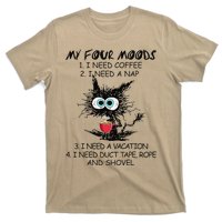 Black Cat My Four Moods I Need Coffee I Need A Nap Coffee T-Shirt