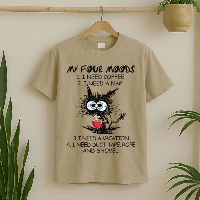 Black Cat My Four Moods I Need Coffee I Need A Nap Coffee T-Shirt