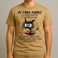 Black Cat My Four Moods I Need Coffee I Need A Nap Coffee T-Shirt