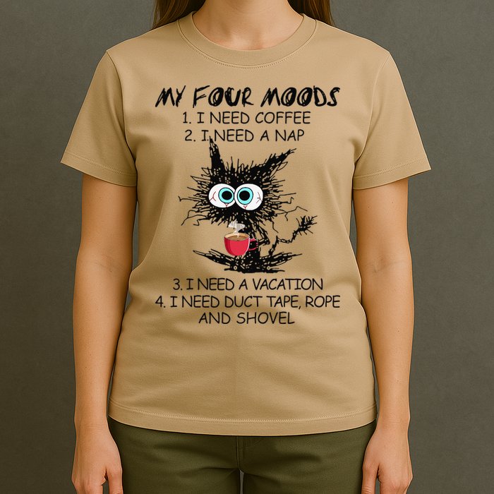 Black Cat My Four Moods I Need Coffee I Need A Nap Coffee T-Shirt