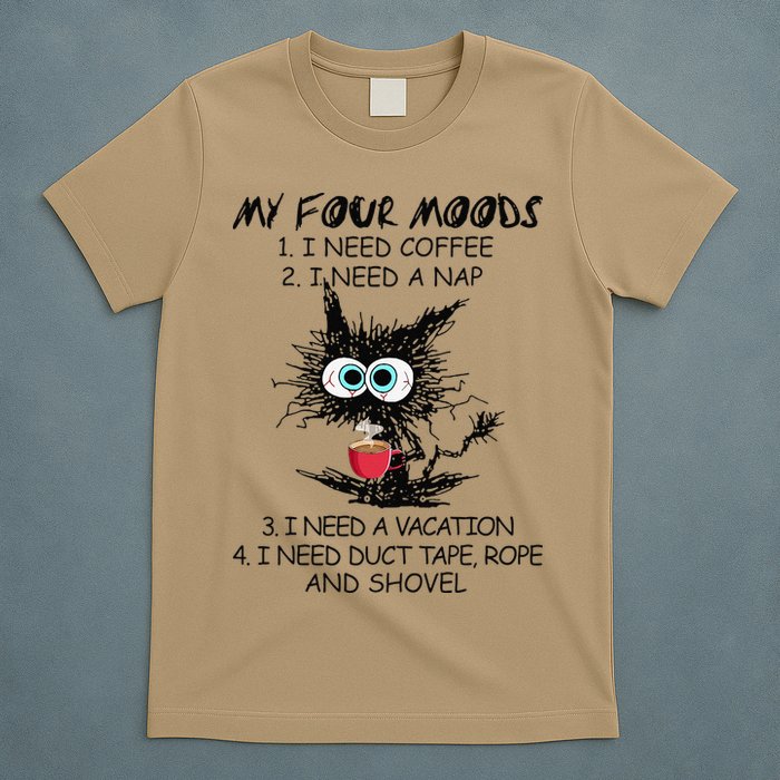 Black Cat My Four Moods I Need Coffee I Need A Nap Coffee T-Shirt