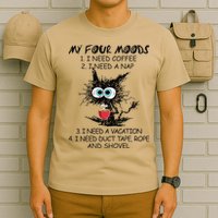 Black Cat My Four Moods I Need Coffee I Need A Nap Coffee T-Shirt
