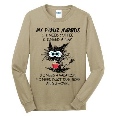 Black Cat My Four Moods I Need Coffee I Need A Nap Coffee Tall Long Sleeve T-Shirt