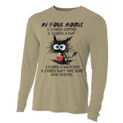Black Cat My Four Moods I Need Coffee I Need A Nap Coffee Cooling Performance Long Sleeve Crew
