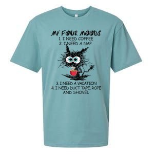 Black Cat My Four Moods I Need Coffee I Need A Nap Coffee Sueded Cloud Jersey T-Shirt