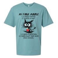 Black Cat My Four Moods I Need Coffee I Need A Nap Coffee Sueded Cloud Jersey T-Shirt