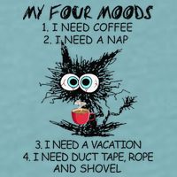 Black Cat My Four Moods I Need Coffee I Need A Nap Coffee Sueded Cloud Jersey T-Shirt
