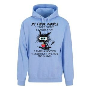 Black Cat My Four Moods I Need Coffee I Need A Nap Coffee Unisex Surf Hoodie