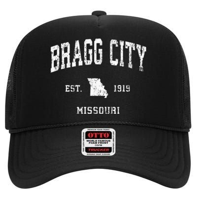 Bragg City Missouri Mo Vintage Athletic Sports Design High Crown Mesh Back Trucker Hat