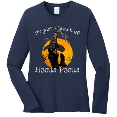 Black Cat Moon Funny Halloween Ladies Long Sleeve Shirt